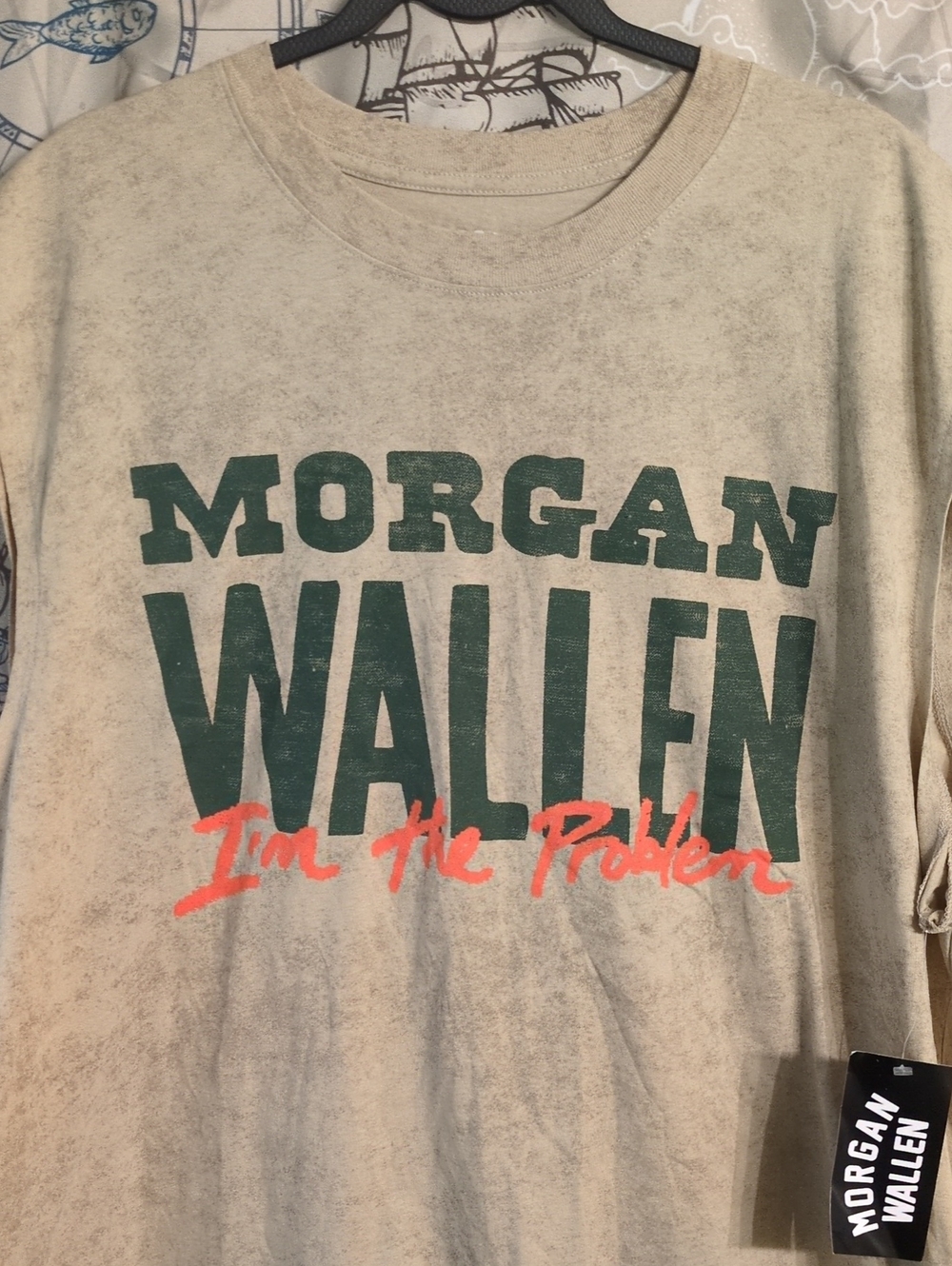 Morgan Wallen Short-Sleeve Graphic Tee in Beige with Green & Coral Print